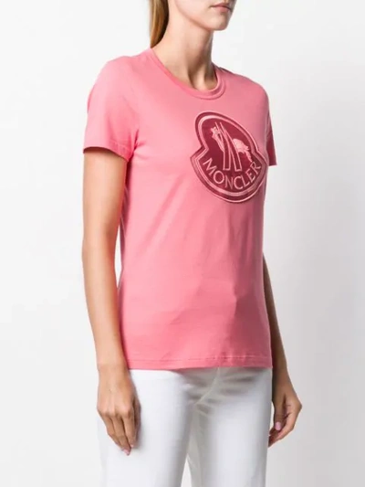 Shop Moncler Embroidered Logo Patch T-shirt In Pink