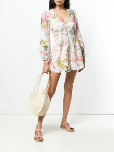 Shop Zimmermann Floral Print Playsuit In White