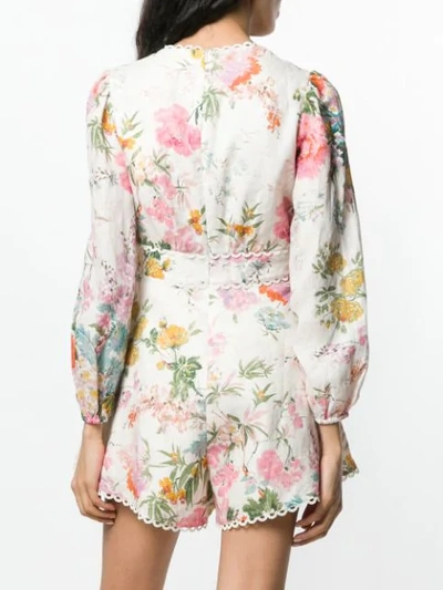 Shop Zimmermann Floral Print Playsuit In White