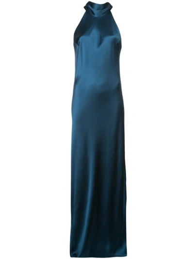 Shop Galvan Halterneck Gown In Blue