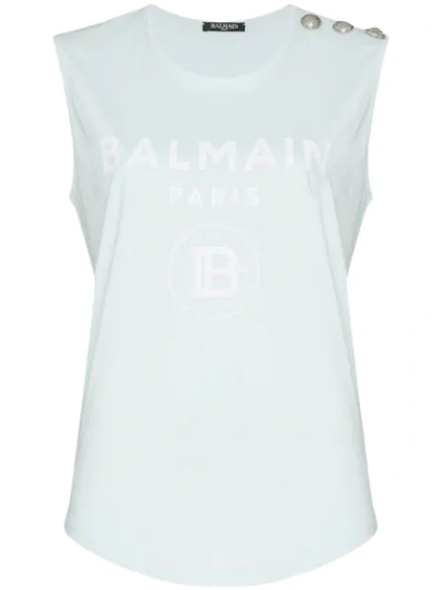 Shop Balmain Button-shoulder Logo Vest In Blue