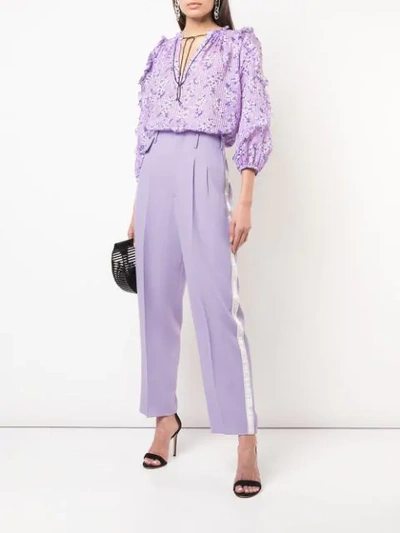 Shop Ulla Johnson Floral Tie Neck Blouse In Purple
