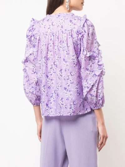 Shop Ulla Johnson Floral Tie Neck Blouse In Purple
