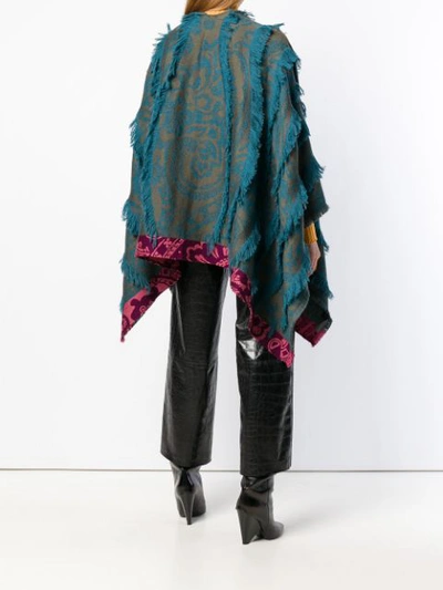 Shop Etro Fringed Printed Cape In Green