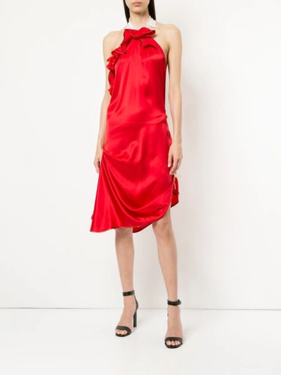 Shop Anne Karine Thorbj0rnsen Ruffled Neck Dress In Red