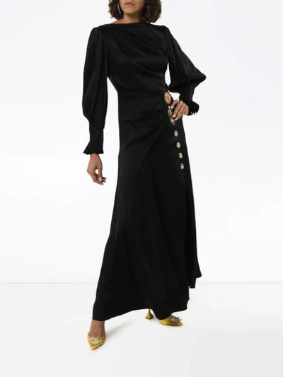 Shop Peter Pilotto Jewel-brooch Satin Maxi-dress In Black