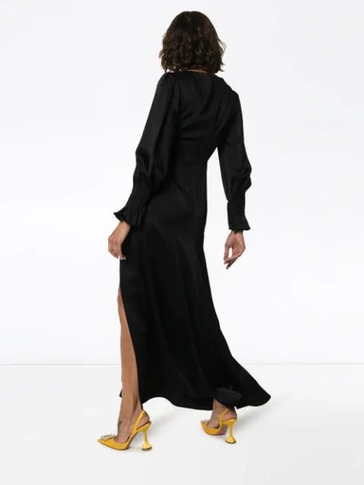 Shop Peter Pilotto Jewel-brooch Satin Maxi-dress In Black