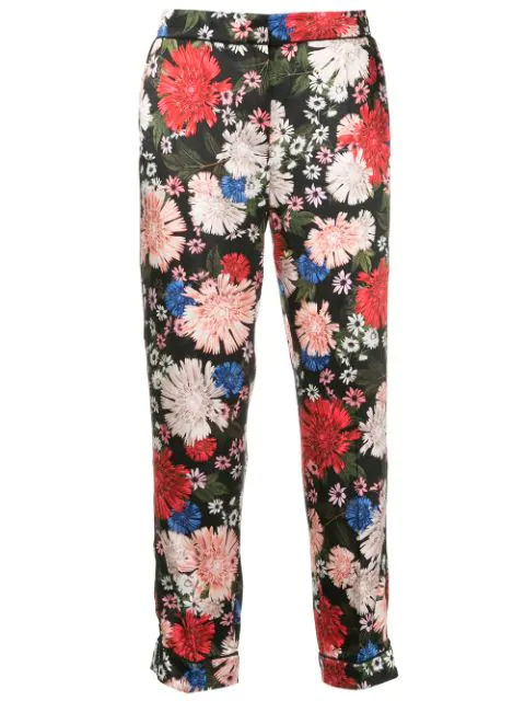 Erdem Cropped Floral Print Trousers In Black | ModeSens