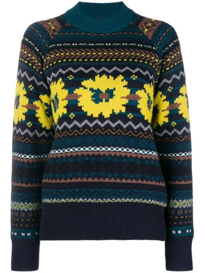 Shop Sacai Front Patterned Sweater - Blue