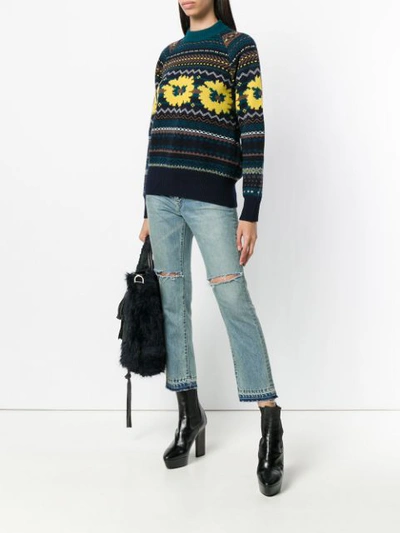 Shop Sacai Front Patterned Sweater - Blue