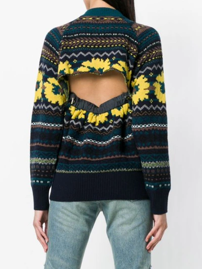 Shop Sacai Front Patterned Sweater - Blue