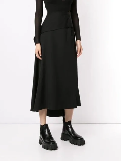 Shop Yohji Yamamoto Draped Asymmetric Hem Skirt In Black