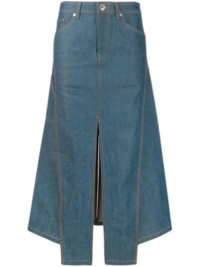 Shop Lanvin Slit Asymmetric Denim Midi Skirt In Blue