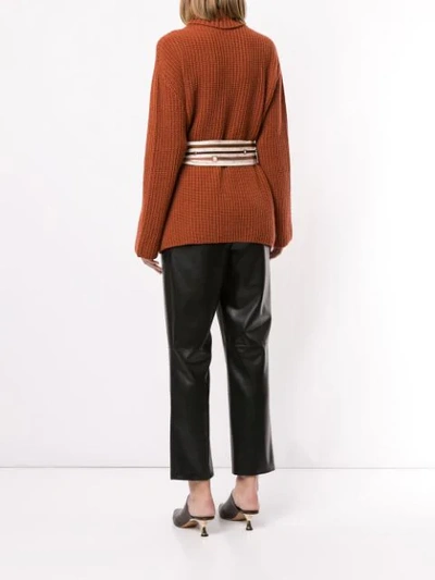 Shop Fendi Belted Turtleneck Jumper In Brown