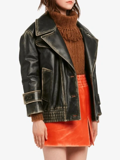 Shop Miu Miu Vintage Effect Biker Jacket In Black