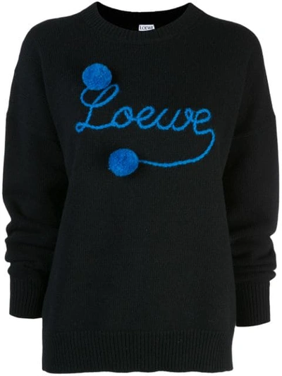 Shop Loewe Embroidered Logo Pompons Jumper In 8930 Black/eletric Blue