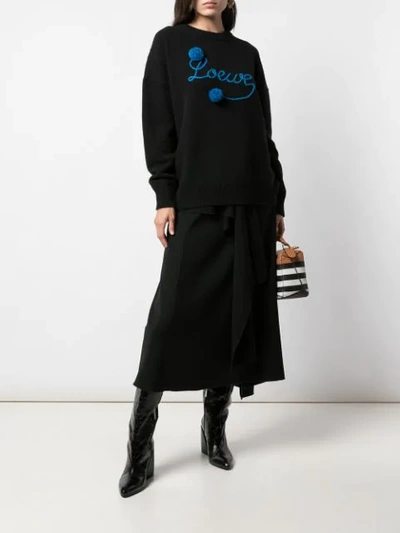 Shop Loewe Embroidered Logo Pompons Jumper In 8930 Black/eletric Blue