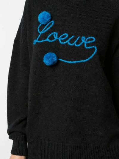 Shop Loewe Embroidered Logo Pompons Jumper In 8930 Black/eletric Blue