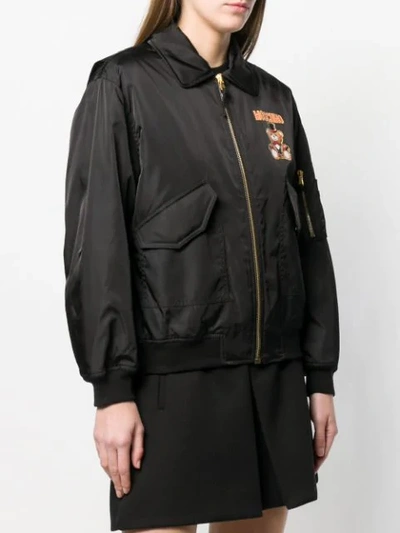 Shop Moschino Circus Bear Bomber Jacket In Black