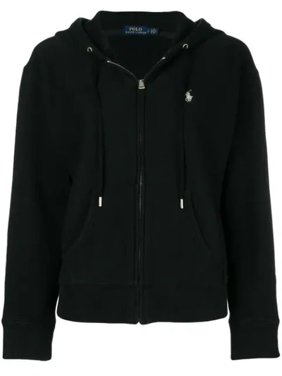 Shop Polo Ralph Lauren Front Logo Zipped Hoodie - Black