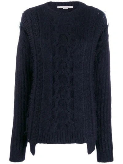 Shop Stella Mccartney Frayed Cable Knit Jumper In Blue