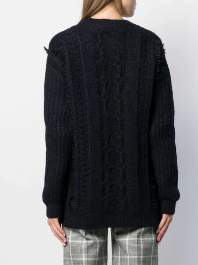 Shop Stella Mccartney Frayed Cable Knit Jumper In Blue