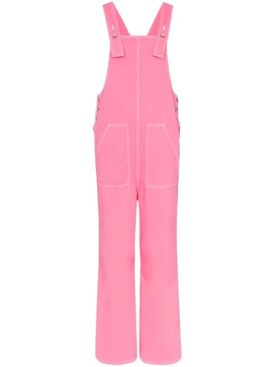 Shop Sjyp Wide Leg Denim Overall In Pink