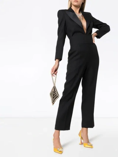 Shop Alexandre Vauthier Tuxedo-inspired Plunge Jumpsuit In Black