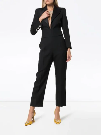 Shop Alexandre Vauthier Tuxedo-inspired Plunge Jumpsuit In Black