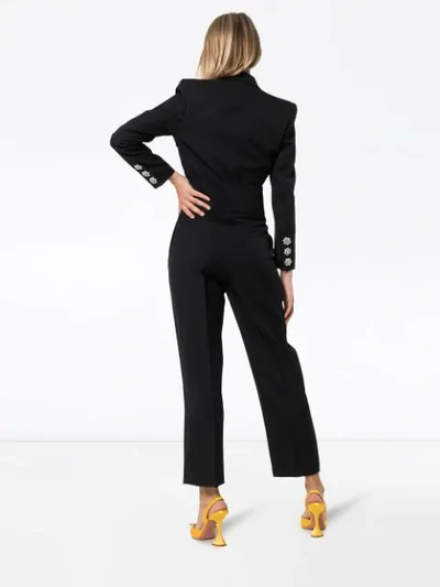 Shop Alexandre Vauthier Tuxedo-inspired Plunge Jumpsuit In Black