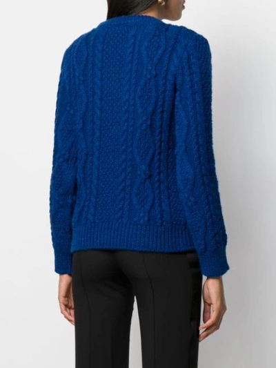 Shop Saint Laurent Cable Knit Jumper In Blue