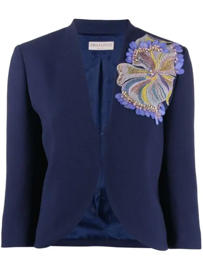 Shop Emilio Pucci Sequinned Flower Blazer In Blue