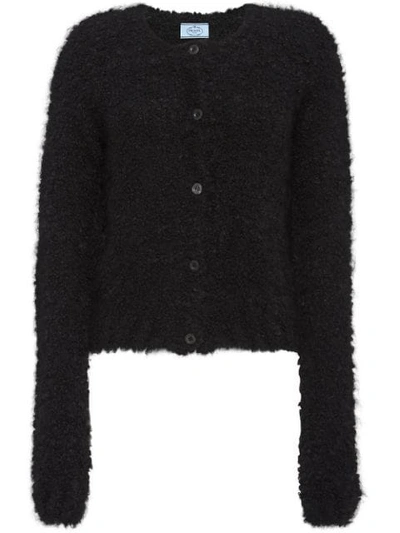 Shop Prada Textured Button-down Cardigan In F0002 Black
