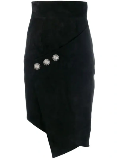 Shop Balmain Asymmetric Midi Skirt In Black