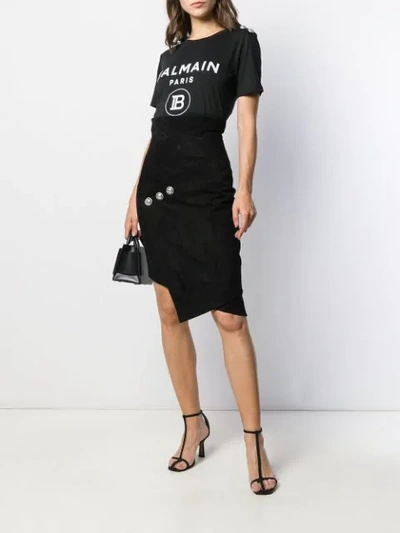 Shop Balmain Asymmetric Midi Skirt In Black