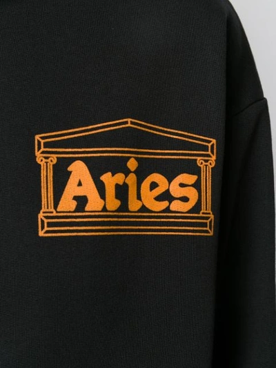 Shop Aries Contrast Logo Hoodie In 003 Black