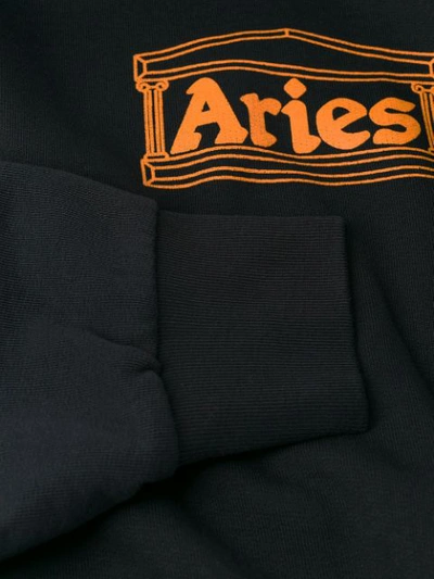 Shop Aries Contrast Logo Hoodie In 003 Black