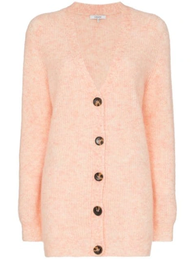 Shop Ganni Callahan Button-down Knitted Cardigan In Pink