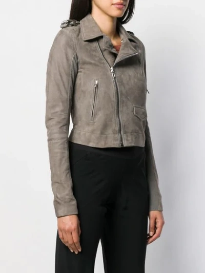 Shop Rick Owens Cropped Biker Jacket In Grey