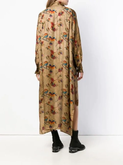Shop Uma Wang Floral Print Shirt Dress - Brown