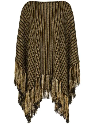 Shop Saint Laurent Fringed Hem Metallic Poncho In Black