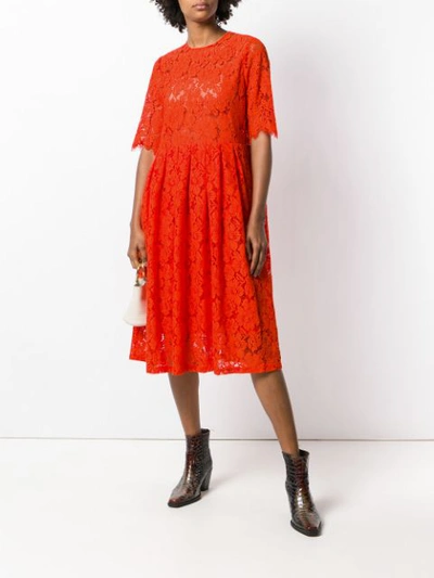 Shop Ganni Eyelash Lace Dress - Orange