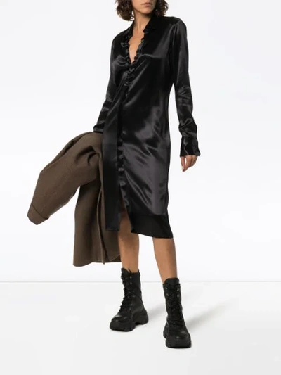 Shop Bottega Veneta Ruched Midi Shirt Dress In Black