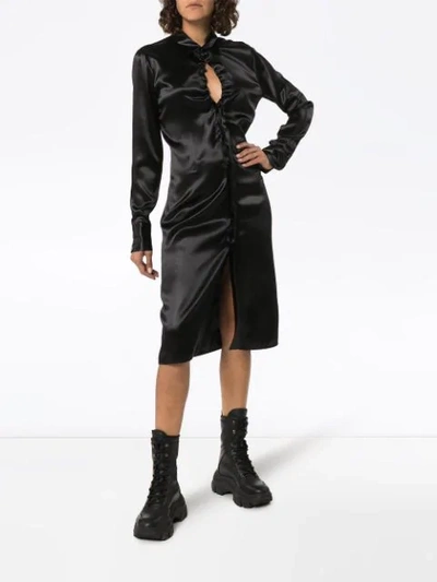 Shop Bottega Veneta Ruched Midi Shirt Dress In Black