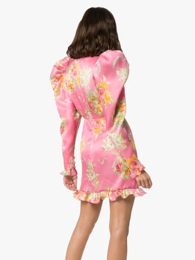 Shop Alessandra Rich Rose Print Mini Dress In Pink