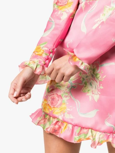 ALESSANDRA RICH ROSE PRINT MINI DRESS - 粉色