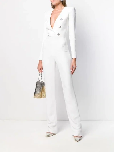 Shop Balmain Double-breasted Jumpsuit In White