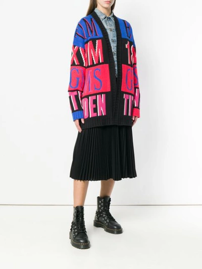 Shop Msgm Oversized Intarsia Knit Cardigan In Pink