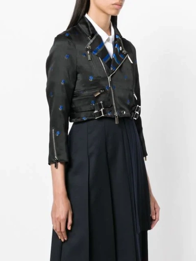 Shop Comme Des Garçons Noir Kei Ninomiya Floral Jacquard Cropped Biker Jacket - Black