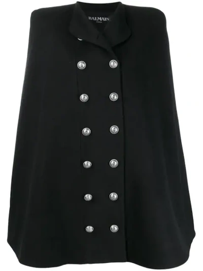 Shop Balmain Double-breasted Cape Coat In Black